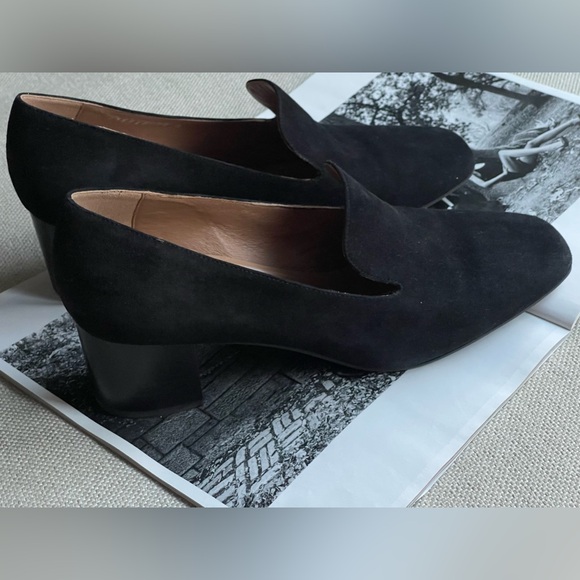 Aquatalia Jill Water Resistant Suede Square Toe Loafer Pumps In Black Size 10 - Picture 7 of 16